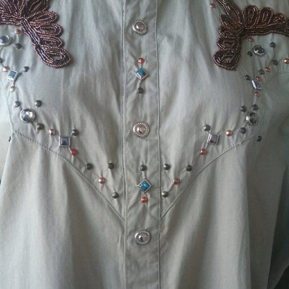 FREEGO Western Style Beaded Snap Button shirt size large - Picture 5 of 10